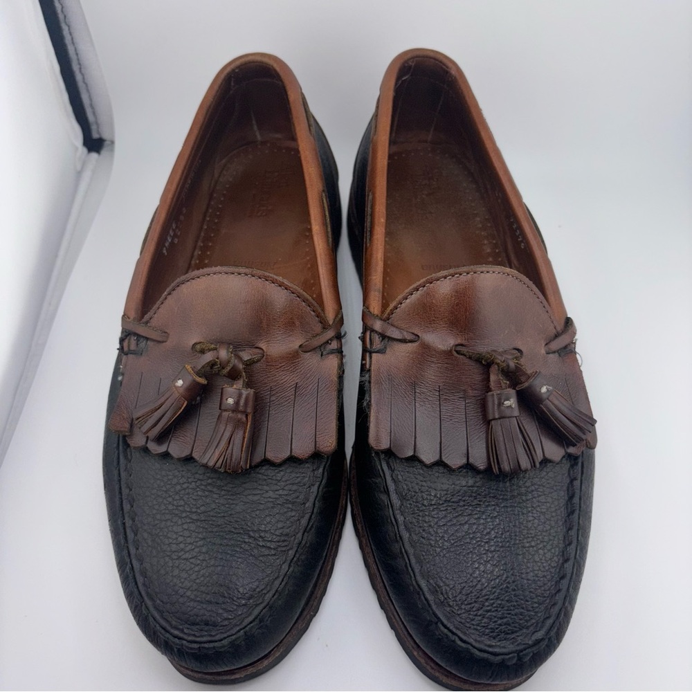 Allen Edmonds Nashua Leather Mens Black & Brown Kiltie Tassel Loafers Sz9.5 EEE